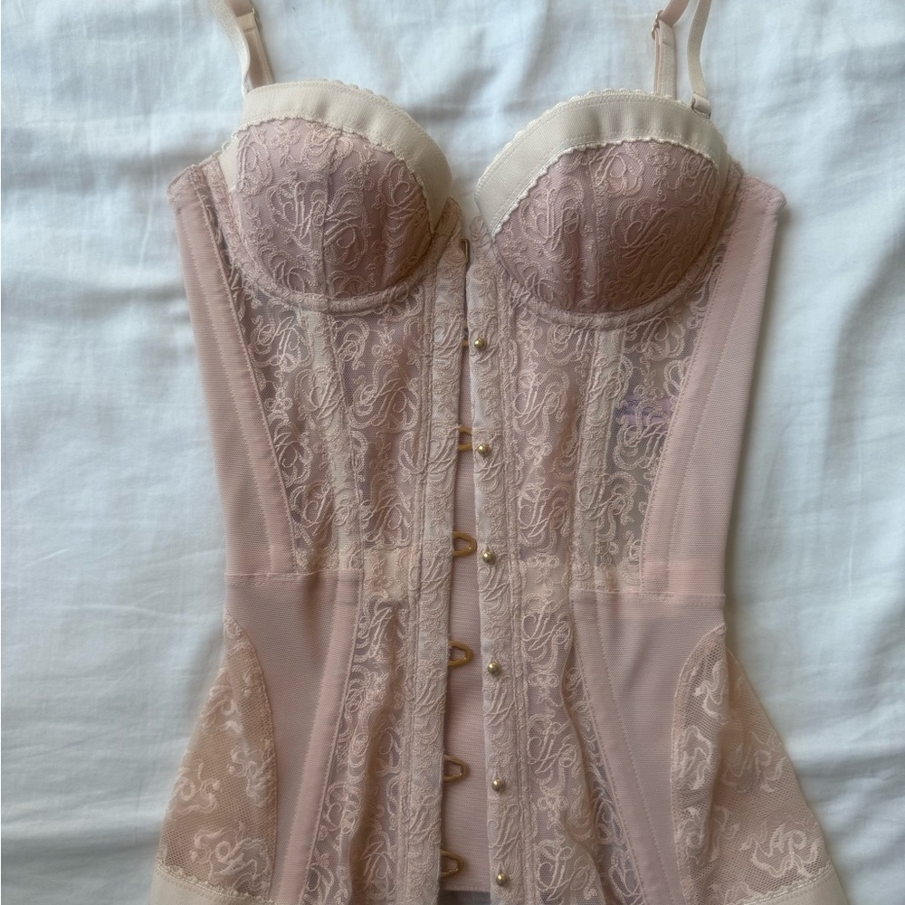 Agent Provocateur Mercy Corset - Size 2 - Elegant Lace, Cream and Pink